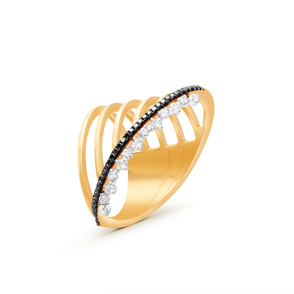 Irregular Ring with White and Black Diamonds