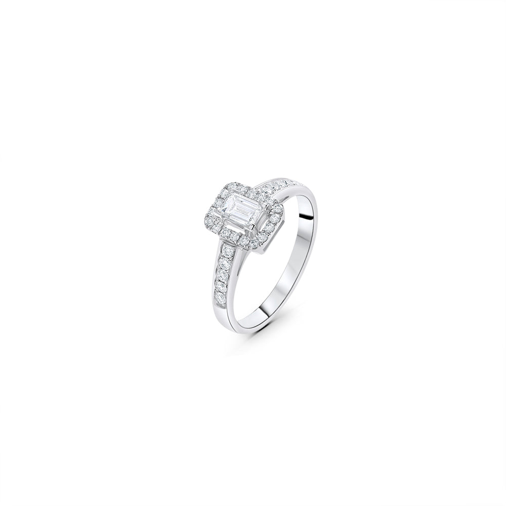 Emerald-cut Solitaire Ring with White Diamonds
