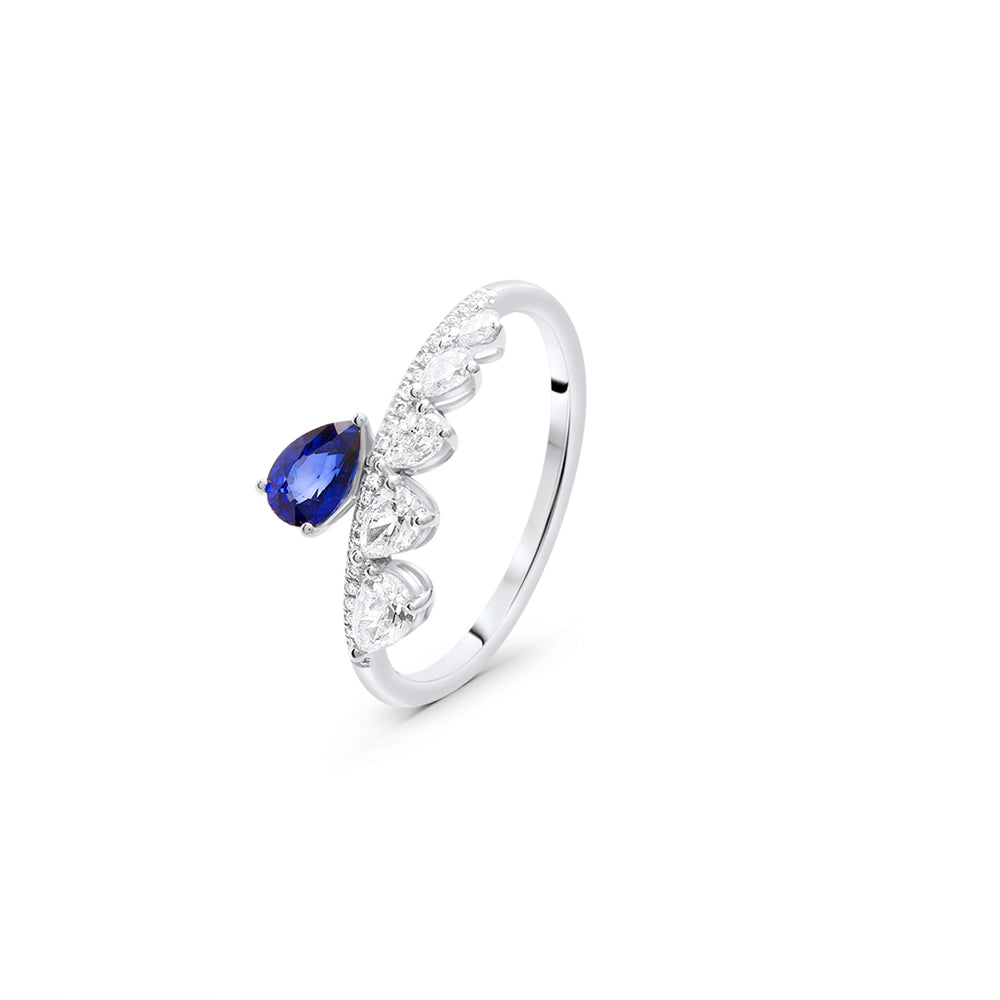 Dainty Ring with a Pear-Shaped Sapphire Stone and White Diamonds