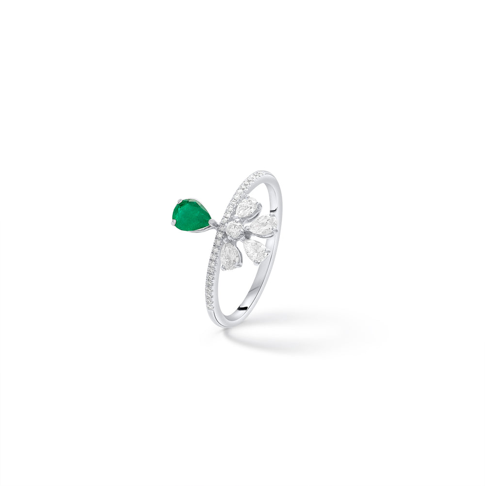 Emerald and White Diamond Dainty Ring