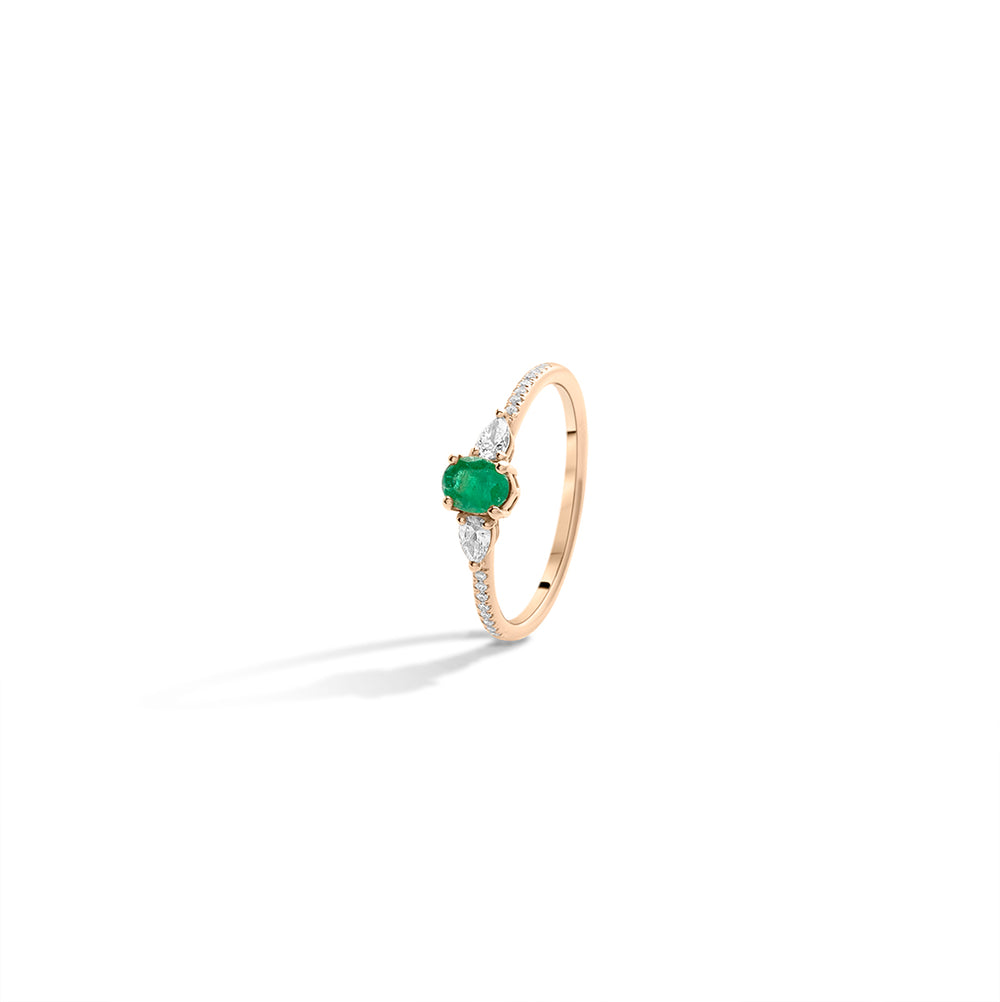 Emerald Dainty Ring with White Diamonds
