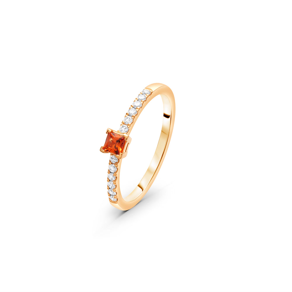Dainty Ring with Princess-Cut Orange Sapphire Stone