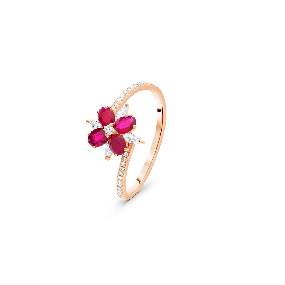 Ruby and White Diamond Flower Ring