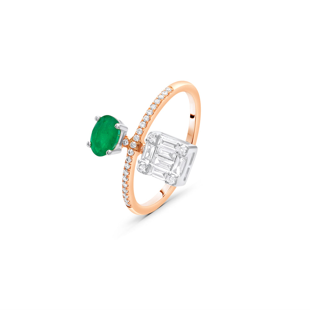 Square Diamond and Emerald Ring