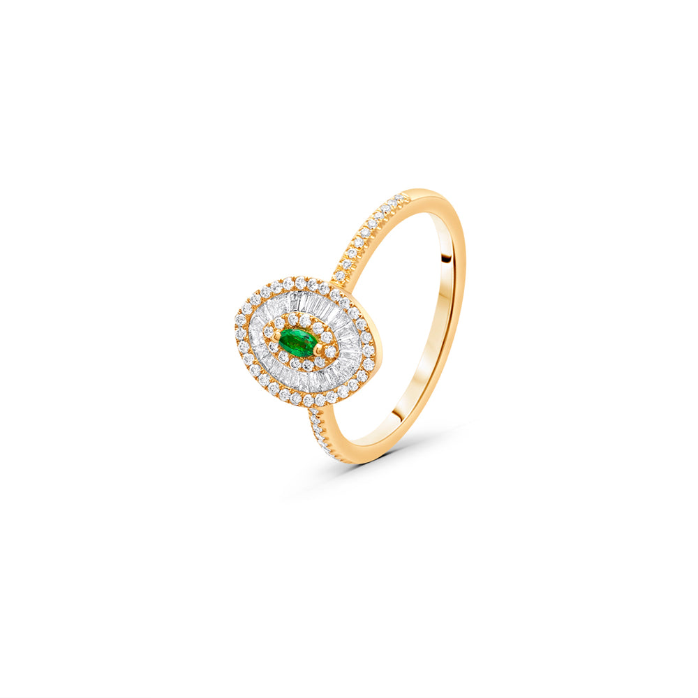 Marquise-Shaped Ring with Emerald Center