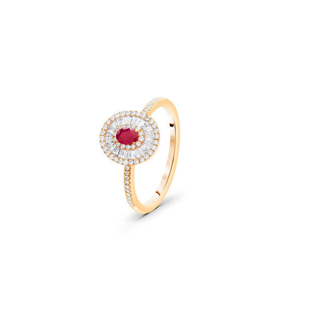 Oval-Shaped Ring with Ruby Center