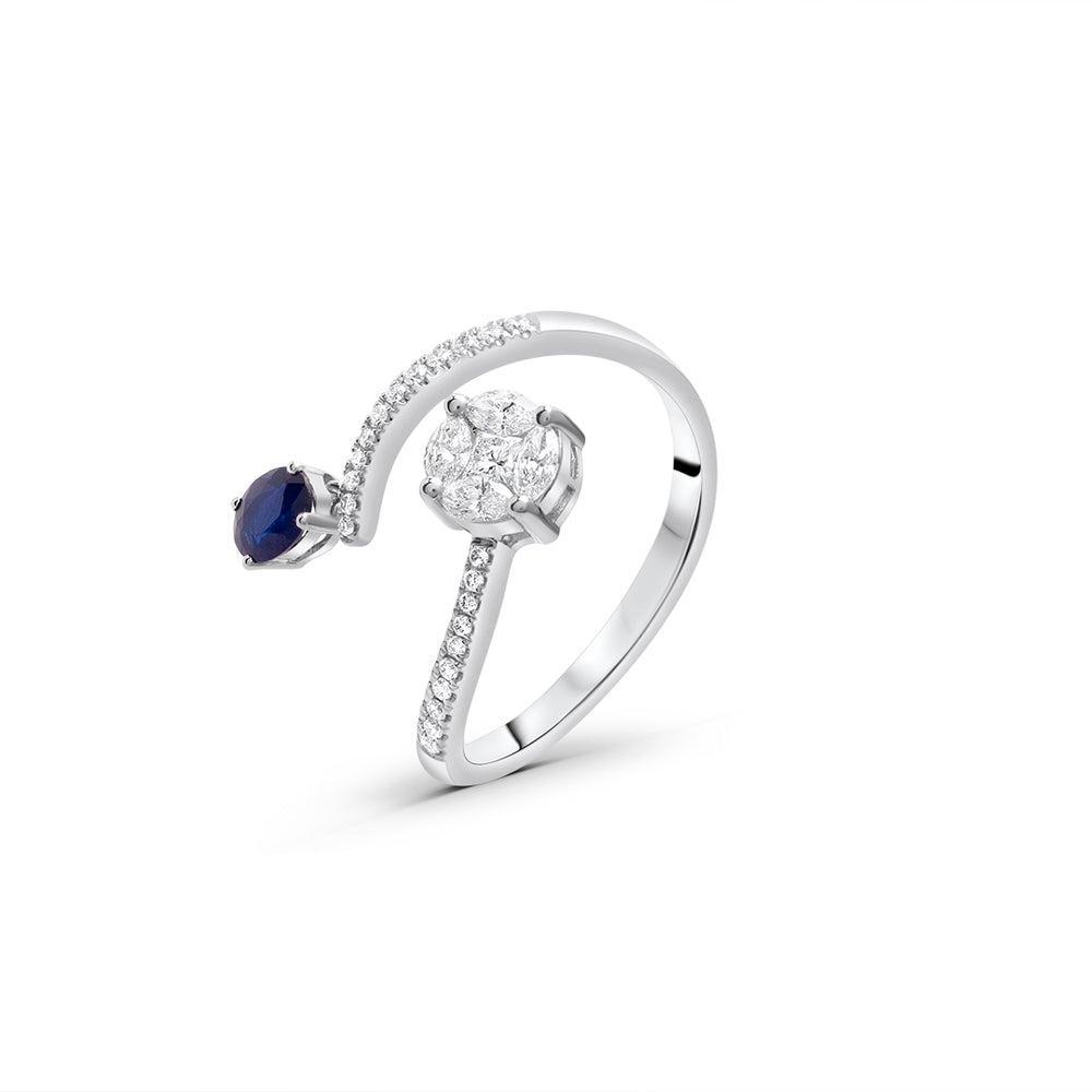 Round Open-Ring with White Diamonds and Sapphire