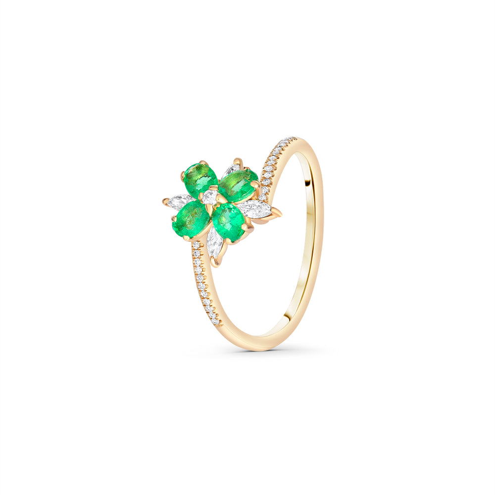 Dainty Ring with Emeralds and White Diamonds