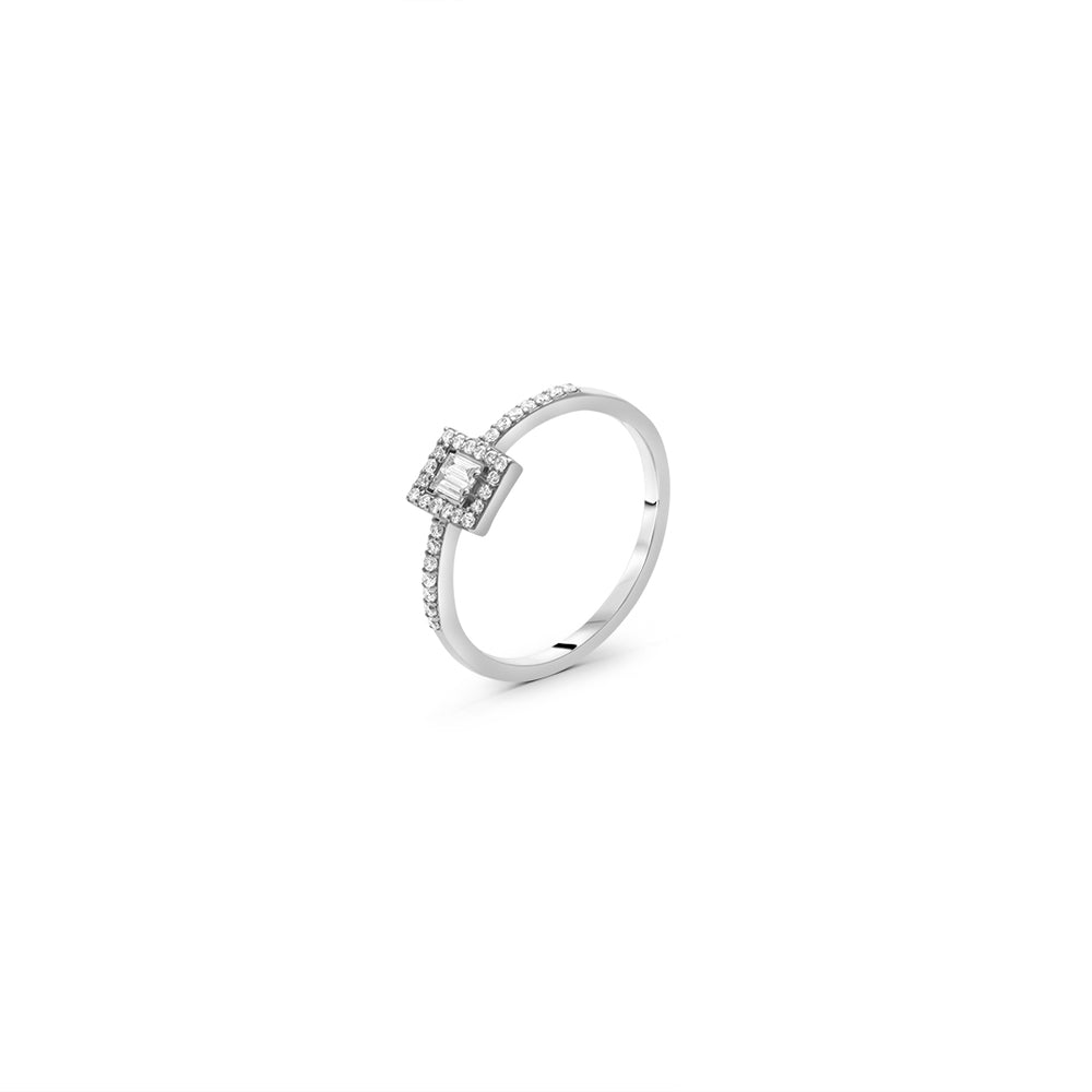 Baguette White Diamond Halo Ring