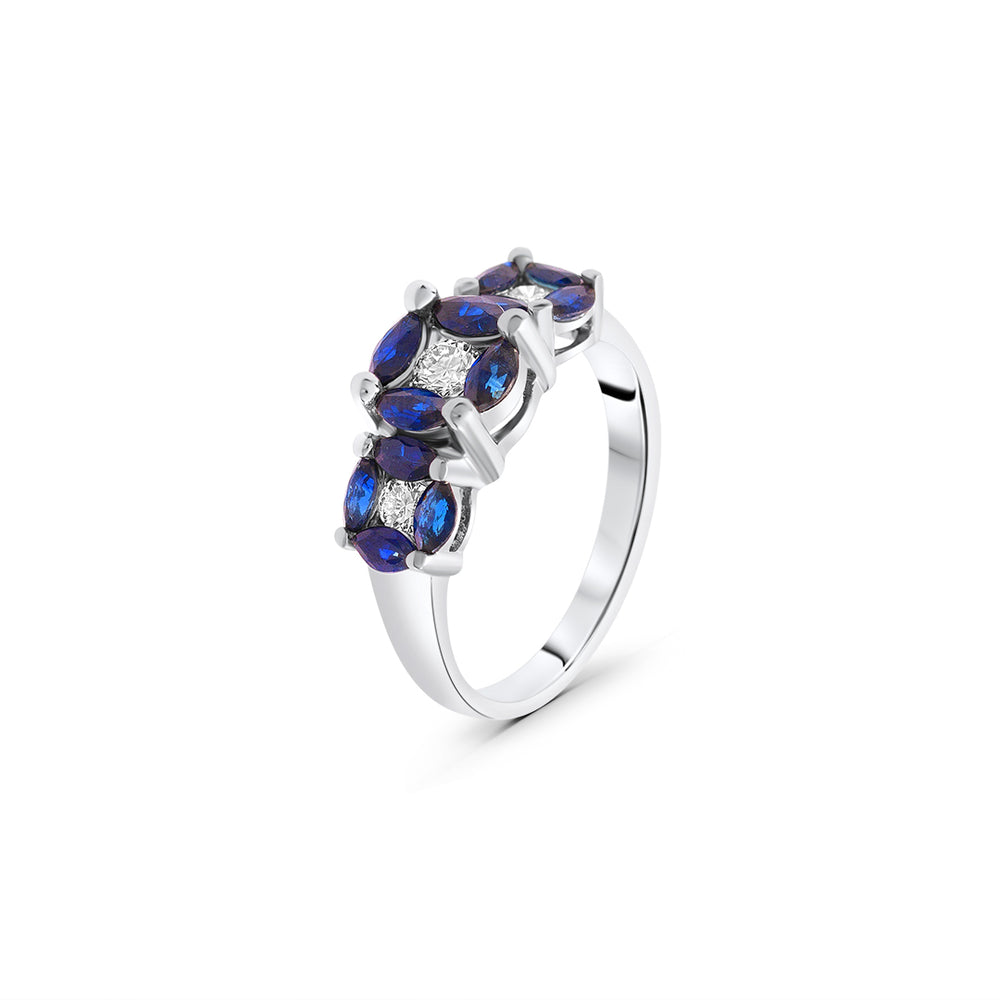 Three-rounded Ring with Blue Sapphires and White Diamonds