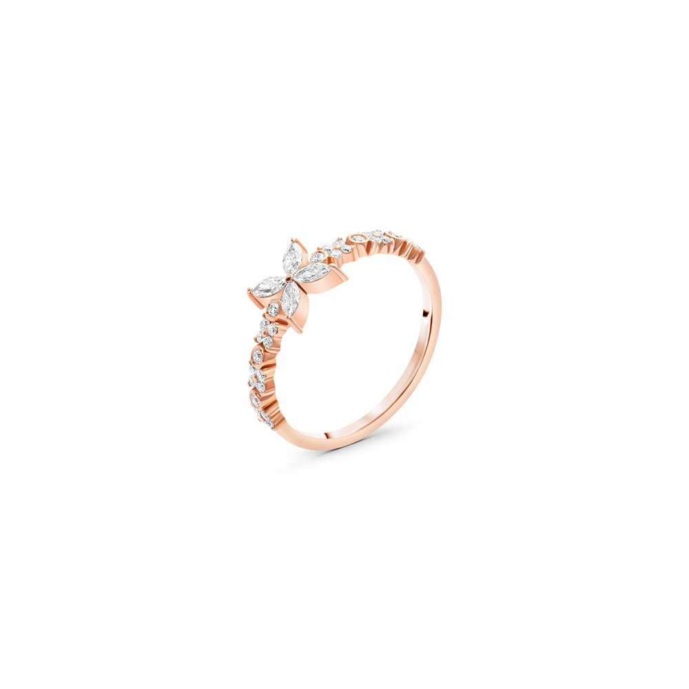 Floral White Diamond Ring in Rose Gold