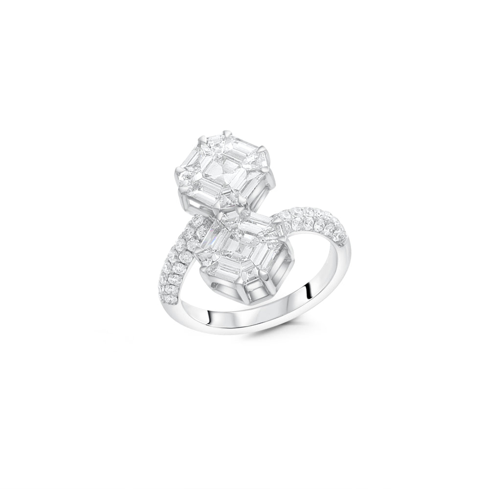 Elegant White Diamond Radiant Cut Statement Ring