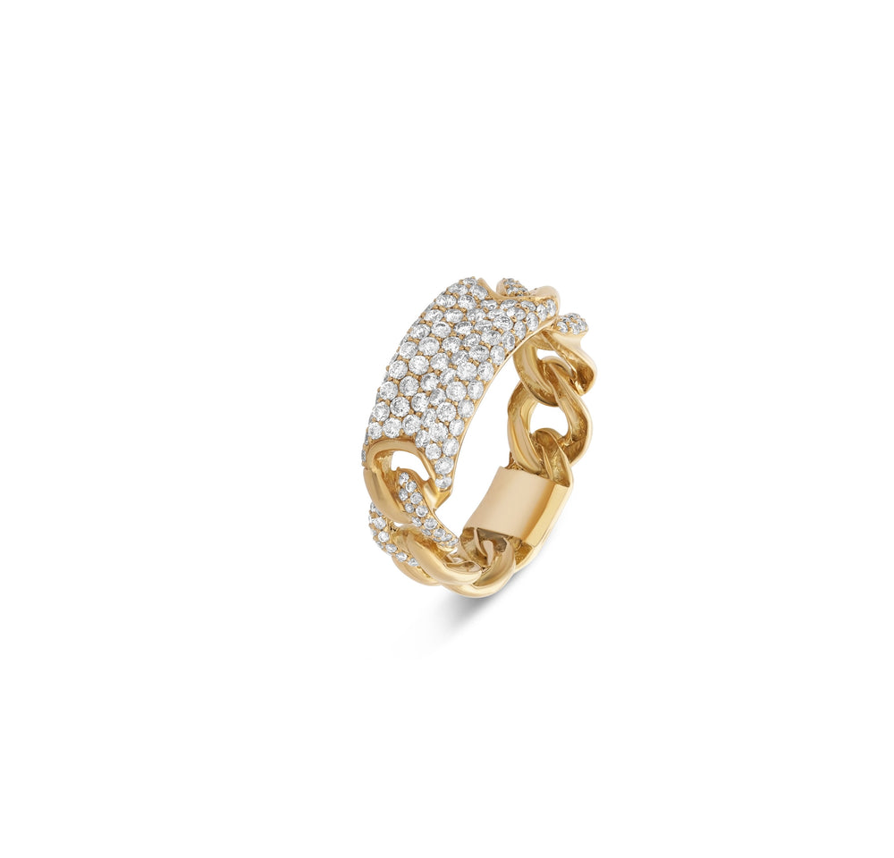 Diamond Pave Yellow Gold Chain Ring