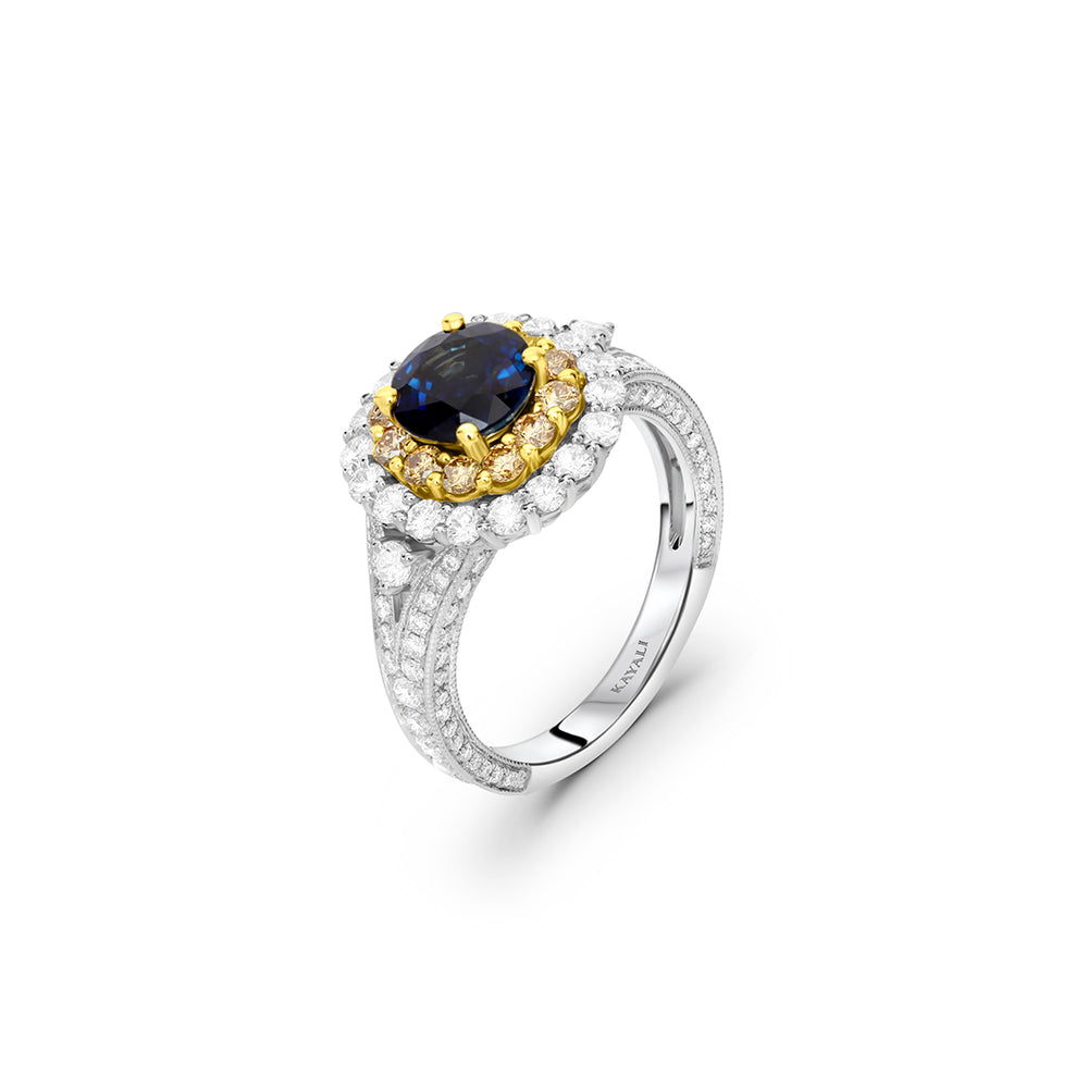 Double-Halo Sapphire Solitaire Ring