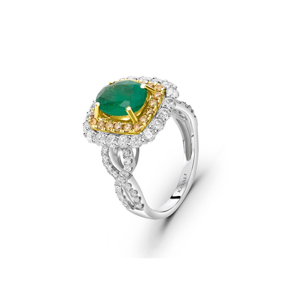 Double-Halo Emerald Solitaire Ring