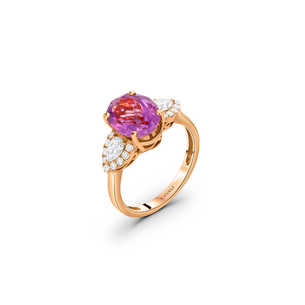 Oval Amethyst Ring with Diamond Pear Side Stones