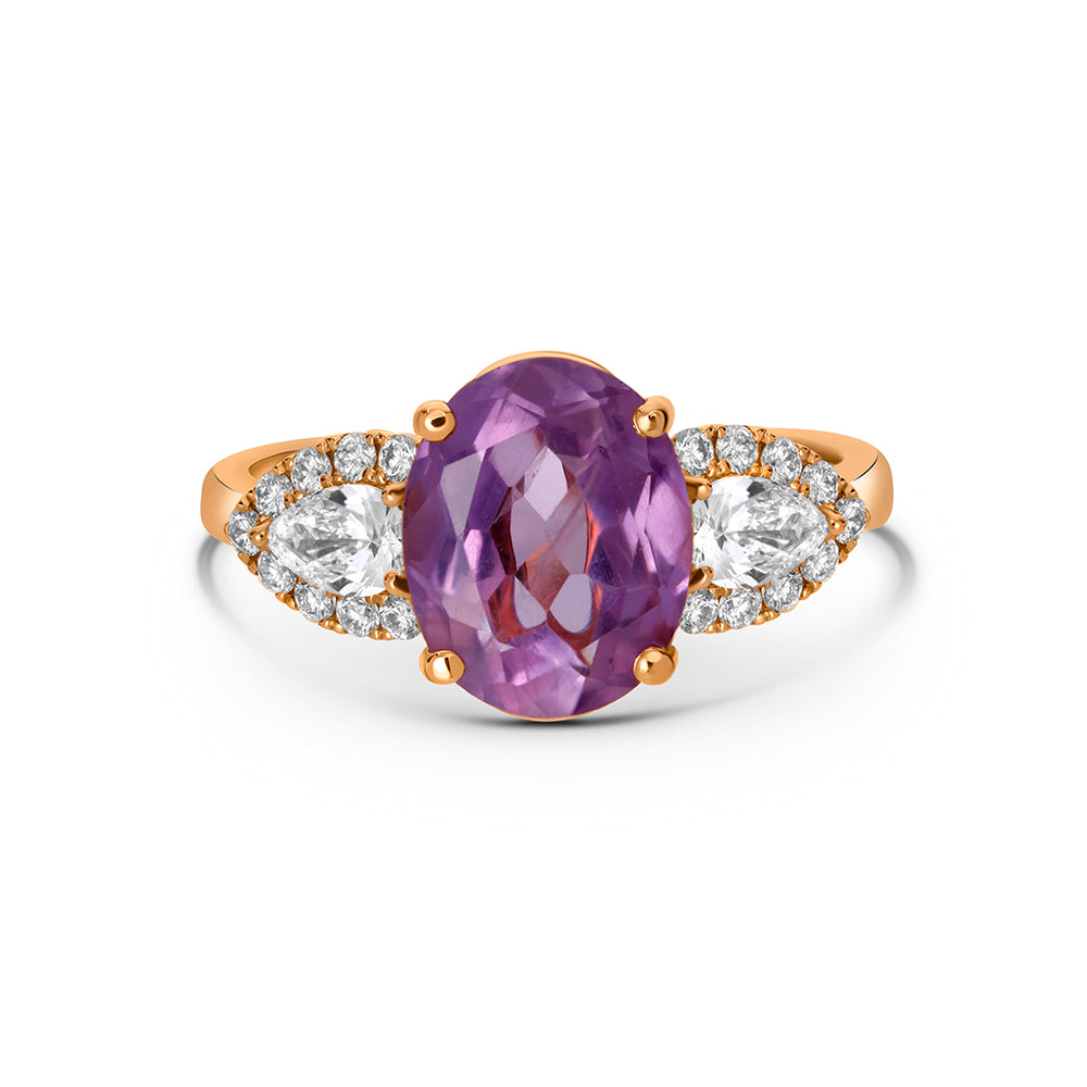 
                  
                    Oval Amethyst Ring with Diamond Pear Side Stones
                  
                