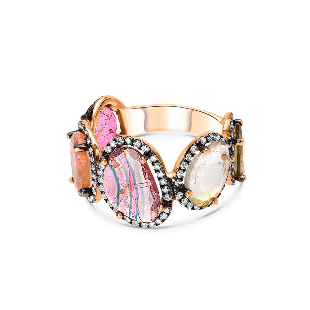
                  
                    "Bejeweled" Pink Quartz Ring with Brown Diamonds
                  
                