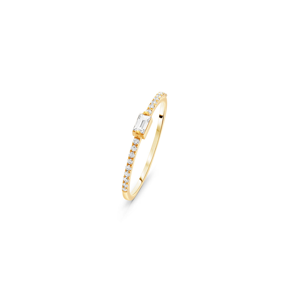 Dainty Ring with Center White Diamond Baguette Stone