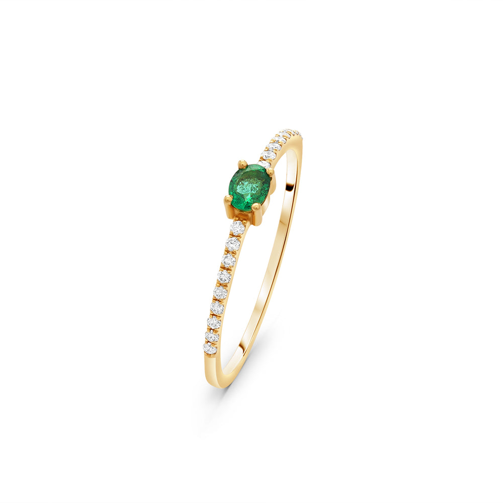 Dainty Ring with Center Oval Emerald Stone