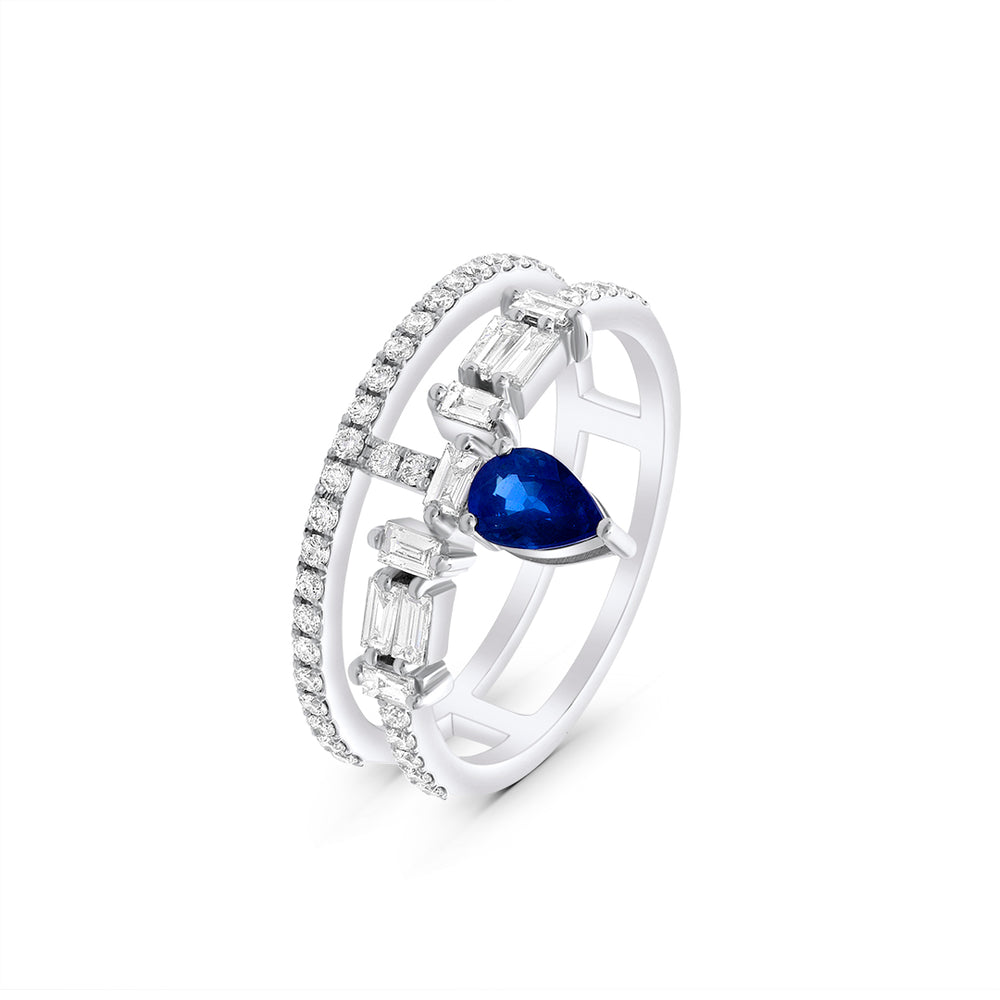 Scattered Diamond Ring with Sapphire Stone