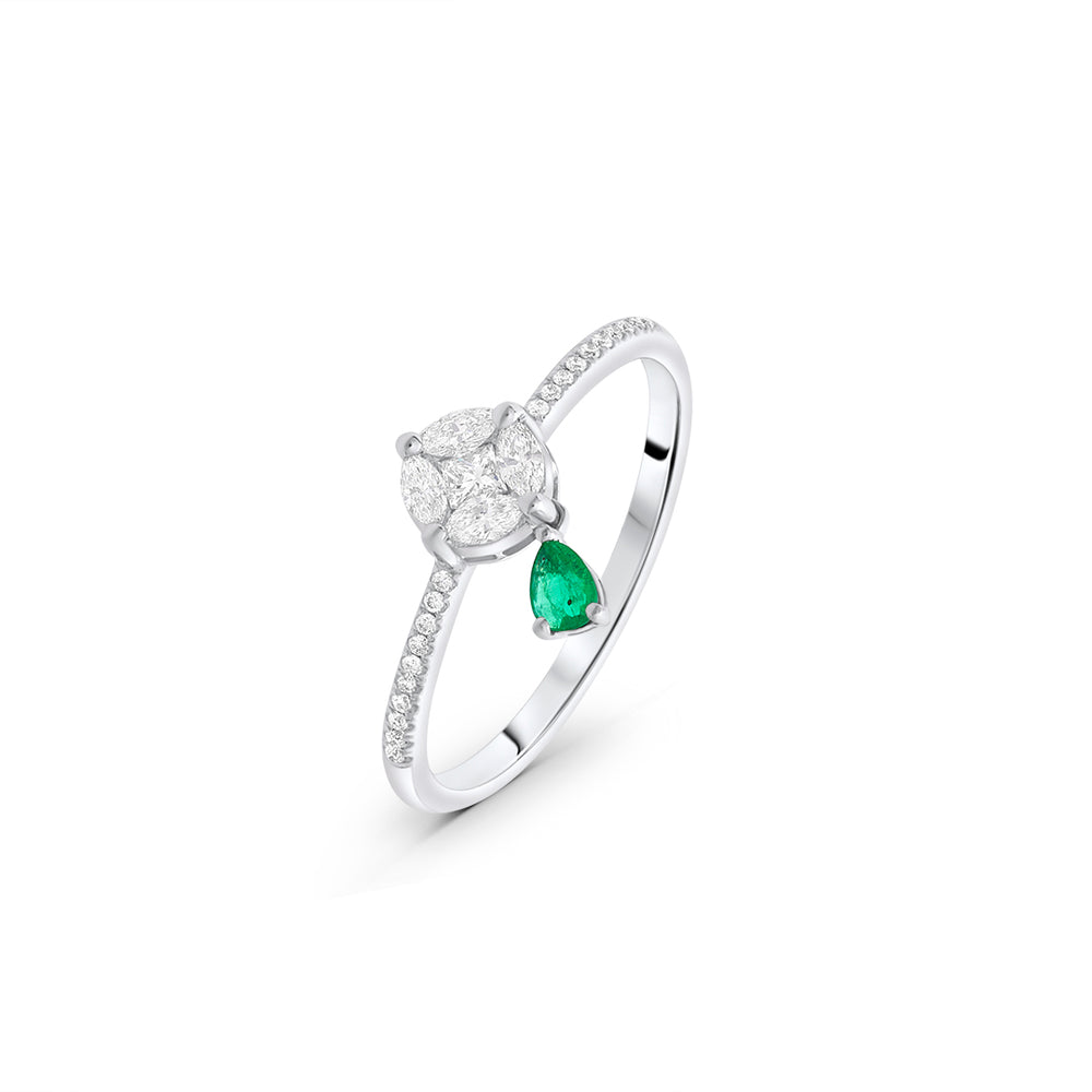 Dainty Invisible Setting Round Ring with Emerald Stone