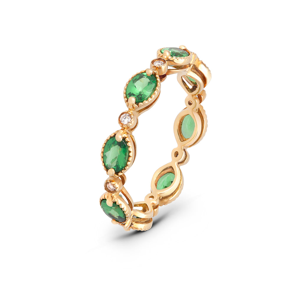 All-around Stackable Diamond and Emerald Ring