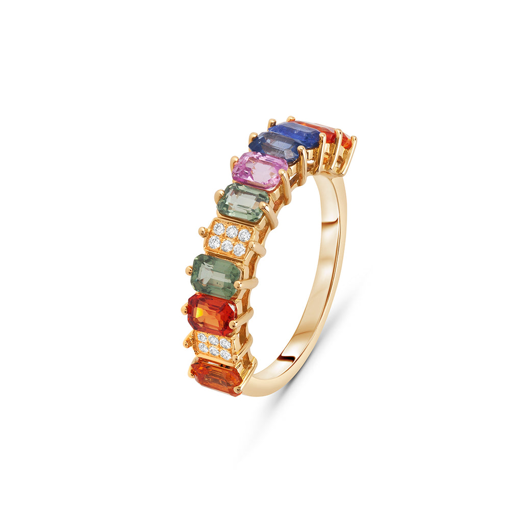 Half-Band Rainbow Ring with Diamonds