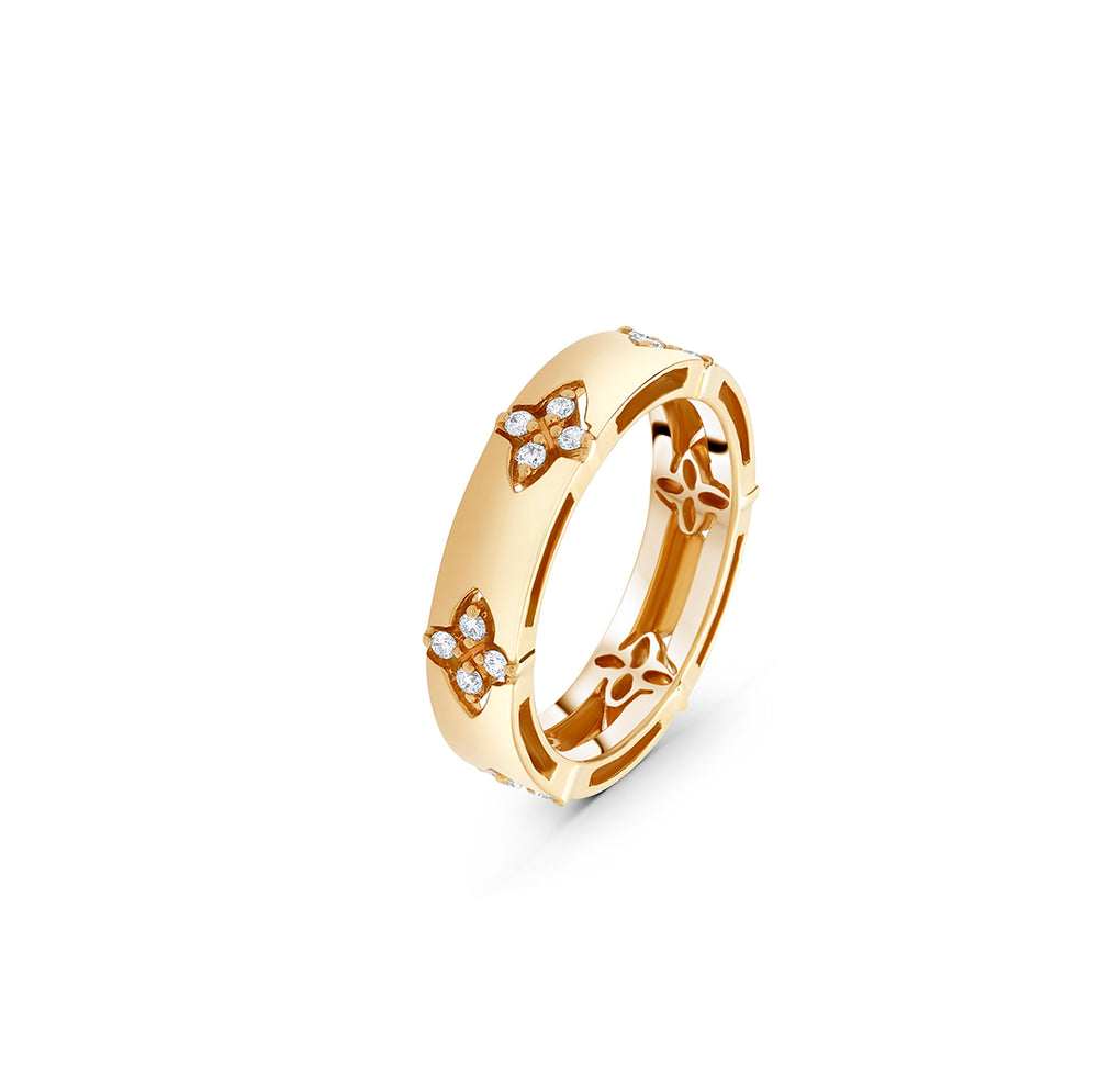 Half White Diamond Cluster Ring in Yellow Gold