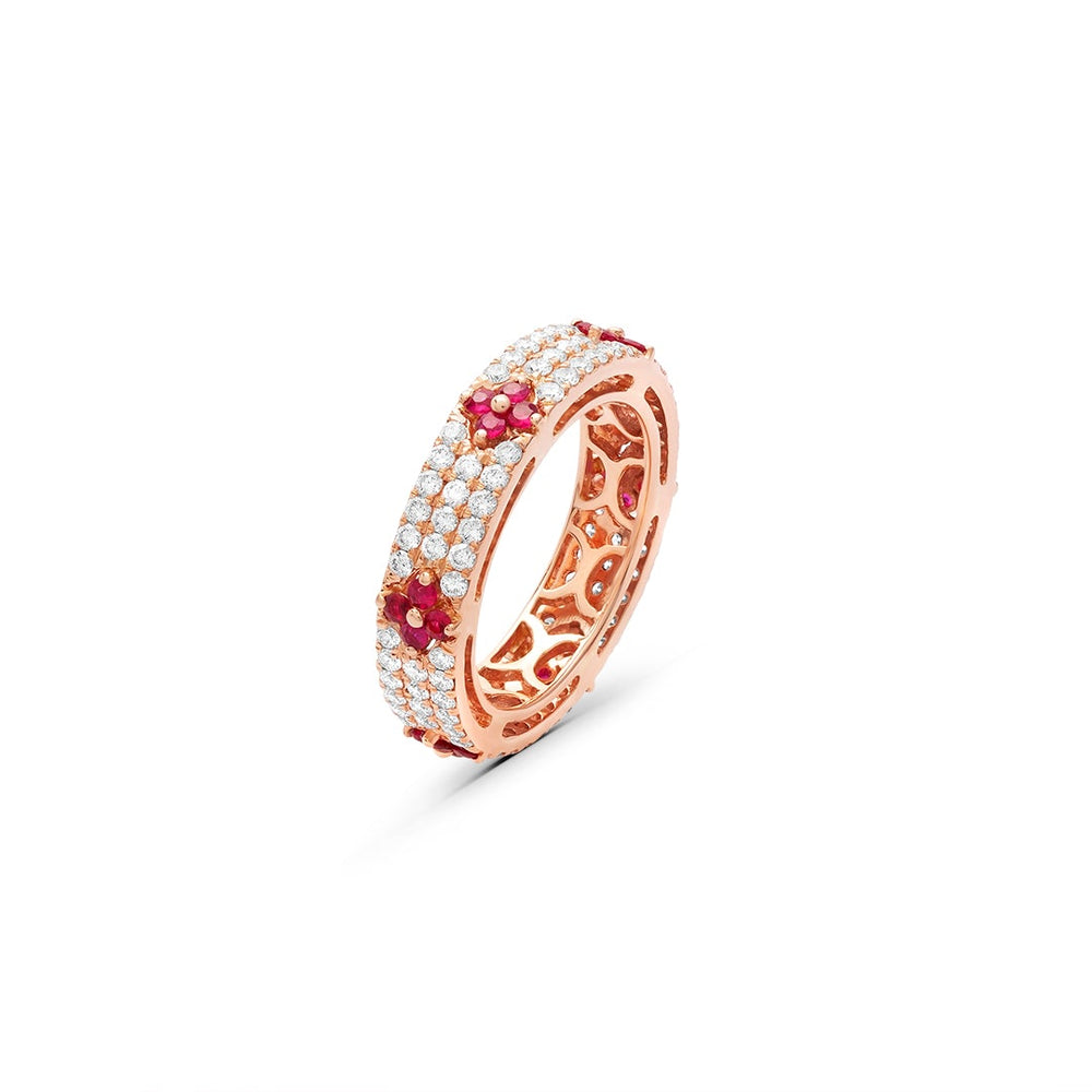 Half White Diamond and Ruby Cluster Ring