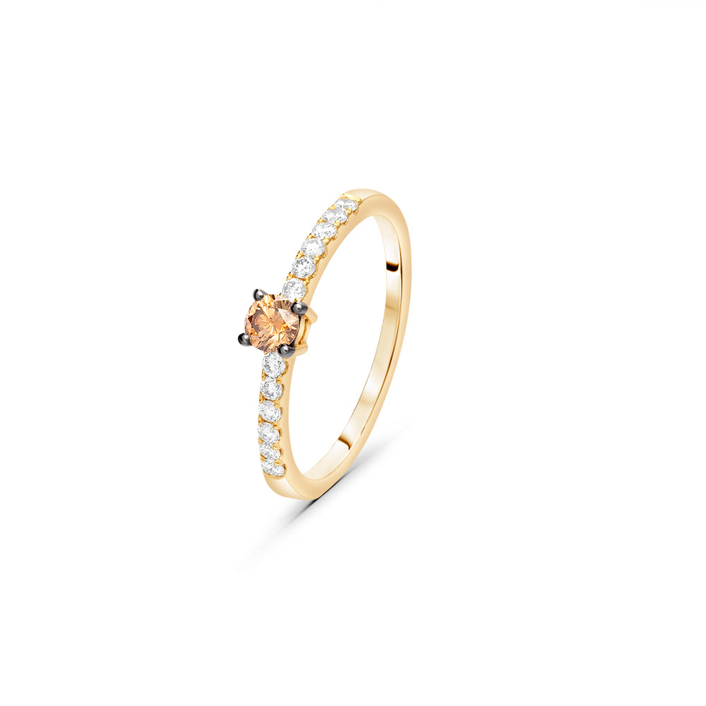 Dainty Stackable Ring with a Brown Diamond Center